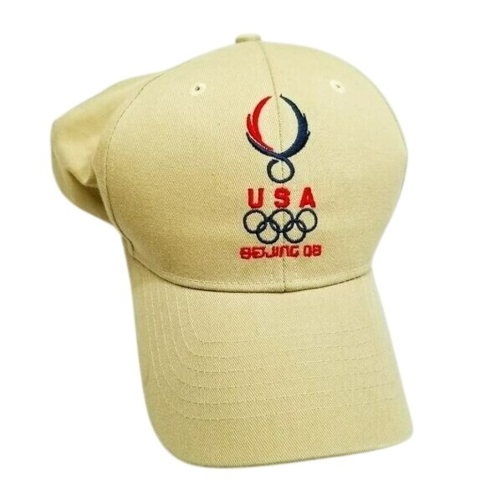 USA Olympics Beijing 2008 Embroidered Baseball Cap Hat Tan